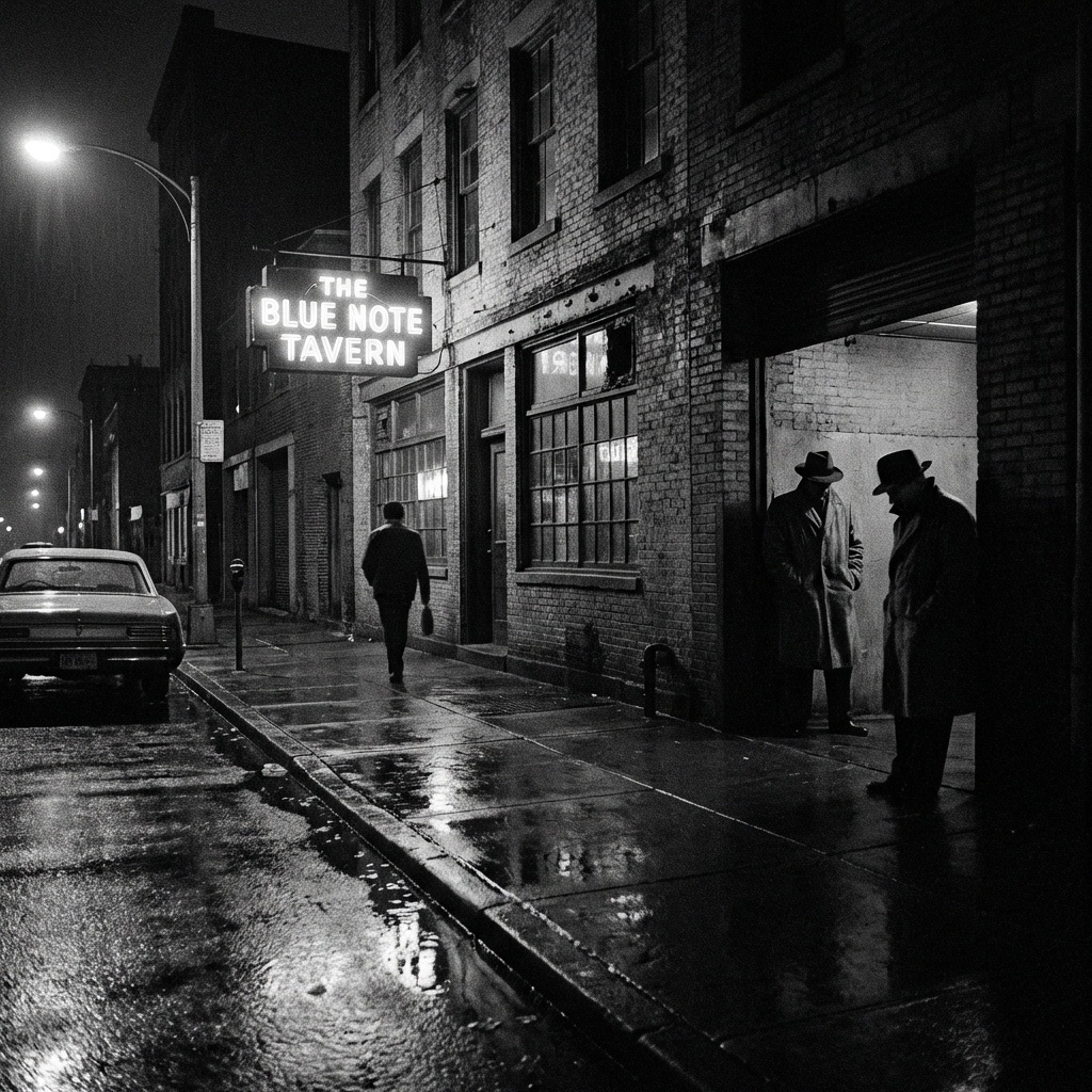 Shadowy figures waiting in ambush outside a bar